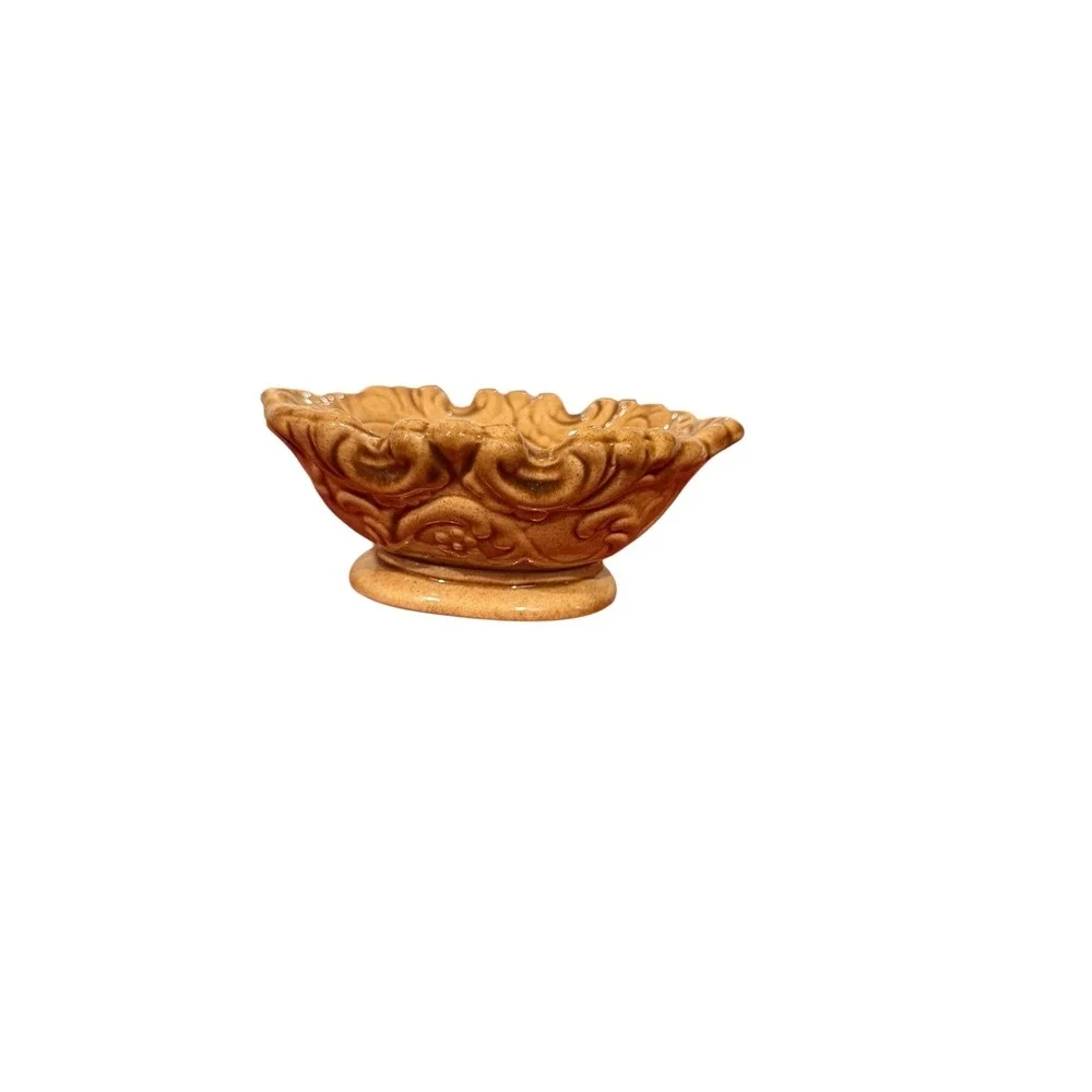 1970s MCM Vtg Ceramic Trinket Soap Dish Embossed Floral Rococo Style‎ 6x4.5